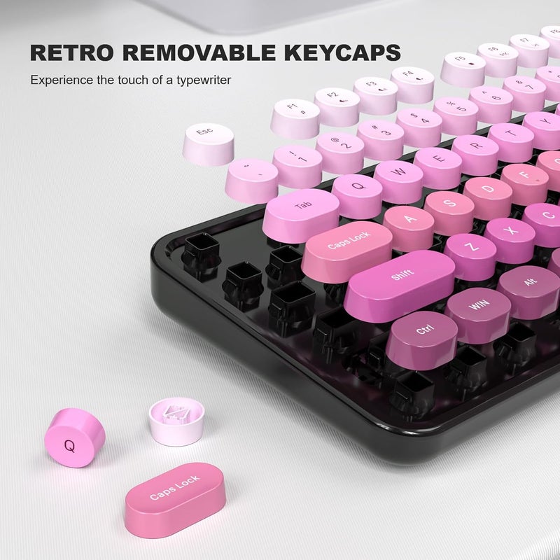 Atelus Computer Keyboard Wired, Retro USB Keyboard with Large Number Pad, Caps Indicators, Foldable Stands, Full Size Typewriter Keyboard for Windows PC Laptop (Black Pink) - Image 5